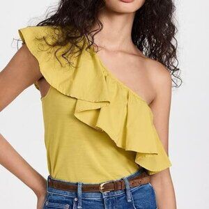 Nation LTD Women’s Noella Ruffle One Shoulder Chartreuse Blouse‎ Sz M